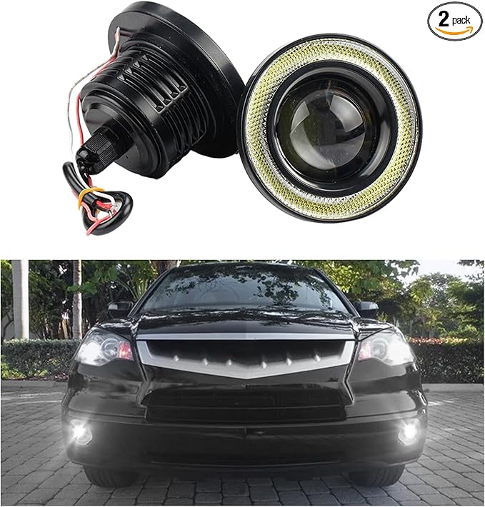 2 PCS Car Angel Eye Fog Light, 2.5'' Round COB LED Super Bright High Power Fog Angel Eye Projector with Halo Rings, Universal Vehicle DRL Daytime Driving Light Fog Lamp Bulbs (White)