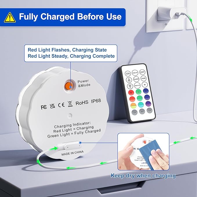 YiaMia Rechargeable Pool Lights with Remote, 2 Pack IP68 Waterproof Submersible LED Lights for Above Ground & Inground Pools, Bath, Shower, Party Decoration, Spas, Aquariums