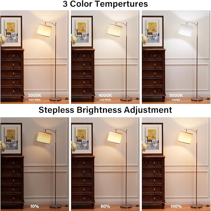 Ambimall 60" Floor Lamps with Remote Control & Bulb, Colors Temperature & Brightness Adjustable, Beige Shade & Brown Pole