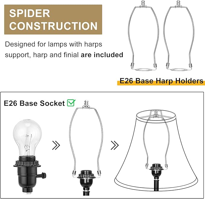 Rustic Lampshades Set of 2, Bell Lamp Shades Replacement 6"x13x10", Medium Faux Leather Lampshades for Table Lamps, Floor Lamps, Hand Crafted(Spider Fitter), Harp Holders Included, Assembly Required