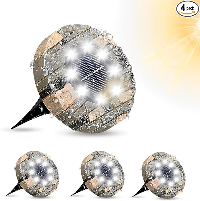 Solar Ground Lights Outdoor Decor - Waterproof LED Outdoor Solar Lights for Yard, Patio, Garden, Pathway, Stair, Deck - Landscape Lighting for Garden Decor - Outside Lightings (4 Pack, Cool White)