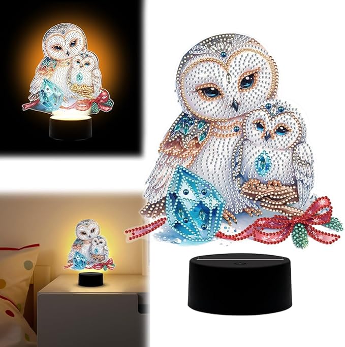Adorable Owl Diamond Art Painting Night Light,Diamond Art Painting Kits Desktop Touch Lamp Ornaments for Tabletop Decor Diamond Art Accessories for Adult Beginner Bedrooms Living Room