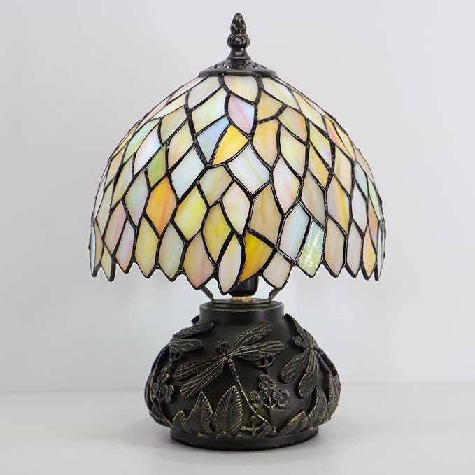 Small Tiffany Mushroom Table Lamp,Mini Memory Sympathy Antique lamp 8X11 Inch (Seven Color Wisteria)