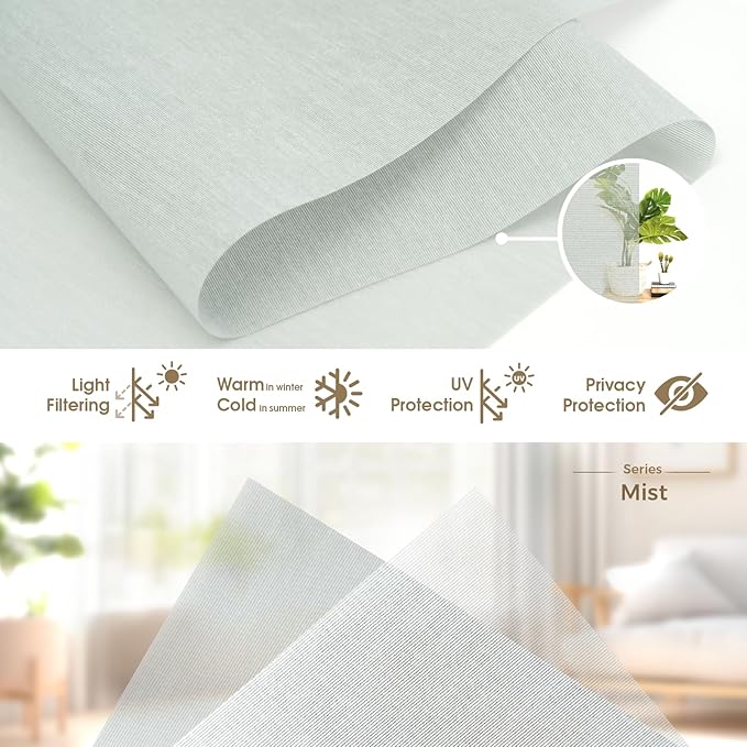 HeyBlinds Motorized Roller Shades, Smart Blinds for Windows, Remote Automatic Window Shades, Electric Shades, Light Filtering, Compatible with Alexa Google Apple Home (Mist-Light Gray LF)