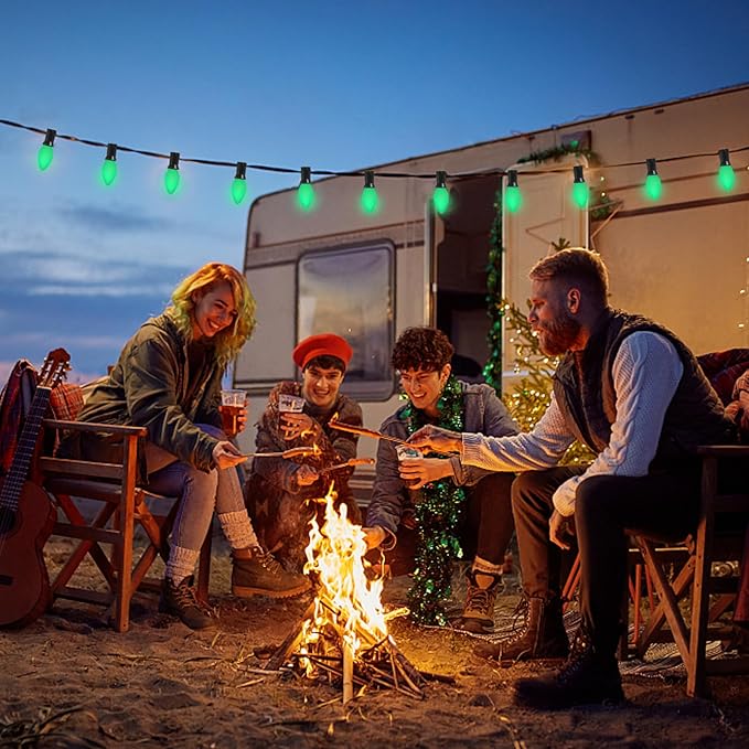 25 Pack C7 LED Replacement Christmas Light Bulb, C7 Green Replacemen Bulbs for Outdoor String Lights Window Candles Chandeliers Salt Lamp, E12 LED Bulb Dimmable, 0.6W Night Light Bulb -Green