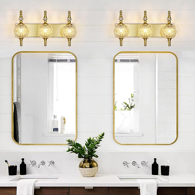Modern Crystal Bathroom Vanity Lights Fixtures Over Mirror Gold Vintage 3-Lights 20 Inch Bathroom Light Fixtures Glass Crystal Vanity Lights