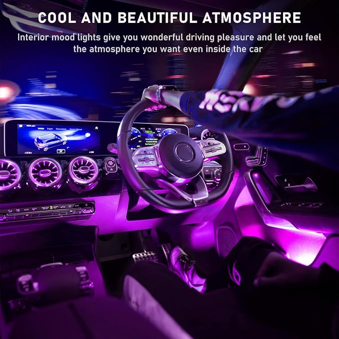 Car LED Strip Light, 48 LED RGB Auto Interior Atmosphere Lights, Cigarette Lighter Under Dash Ambient Night Light, Interior Lamp Lighting Kit (Pink Purple, USB)