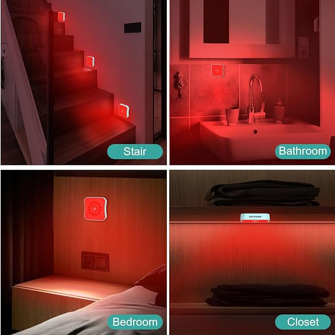 Red Light Motion Sensor Night Lights Rechargeable Battery Red Lights Stick On Magnetic Red Light 670nm RedLight Night Lights for Sleep, Bathroom, Bedroom, Stair, Hallway, Kids, 2 Pack