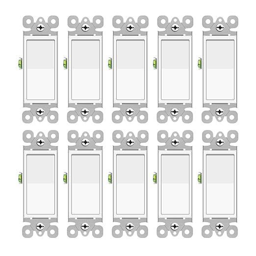 Greencycle 10 Pack Lights Switches Rocker,15 Amp Single Pole Lights Switches White,SP Paddle Light Switch,120V-277V AC,On/Off Wall Switch,Residential/Commercial Grade,Home & Office,UL Listed