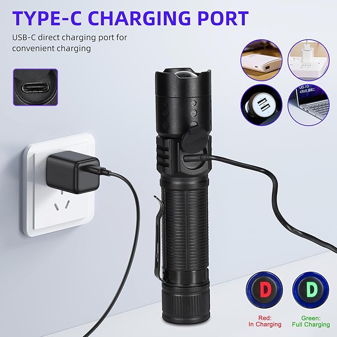 DARKDAWN UV Flashlight 395nm Black Light Mini USB Rechargeable Ultraviolet LED Blacklight Woods Lamp Powerful Fluorescent Portable Detector for Pet Urine Stains, Scorpions, Resin Curing