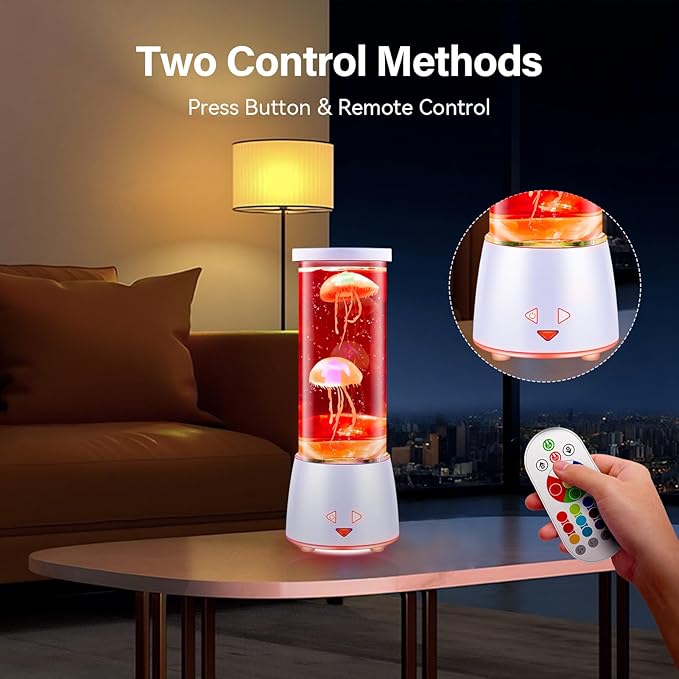 LED Jellyfish Tank Table Lamp with Remote Control, 17 Color Changing Night Light Aquarium Lamp Ambient Light for Living Room Bedroom Office, Christmas Holiday Birthday Gifts for Kids Adults Women Men