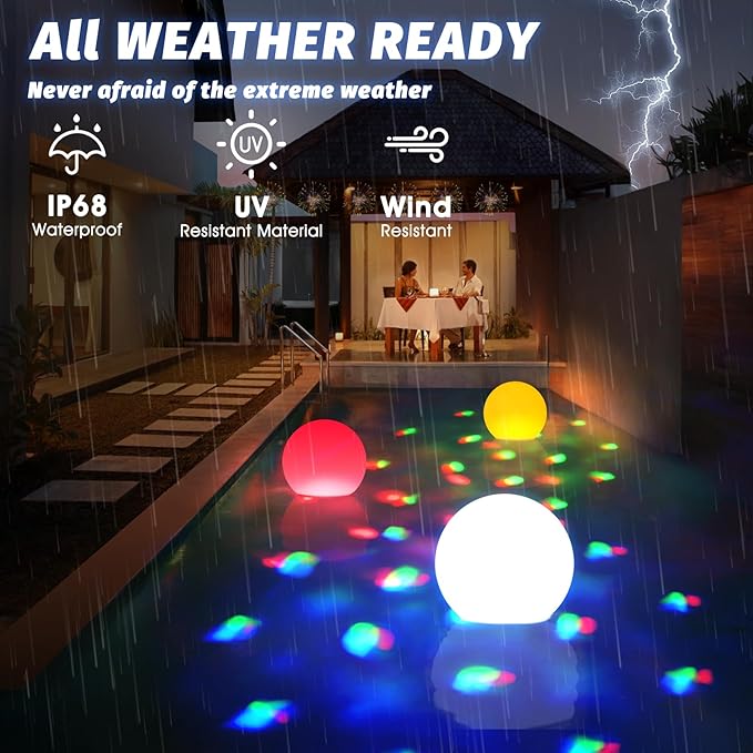 Floating Pool Lights, 6 Inch Light Up Pool Balls with Underwater Lights Show, Color Changing LED Pool Light That Float, IP68 Waterproof Floating Light for Pool, Party, Pond - 2pcs