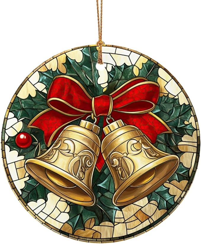 Christmas Bells Christmas Ornaments, Christmas Decorations Xmas Tree Hanging Ornaments, Round Ceramic Festive Keepsake Gift for Xmas Decorations Holiday Home Decor
