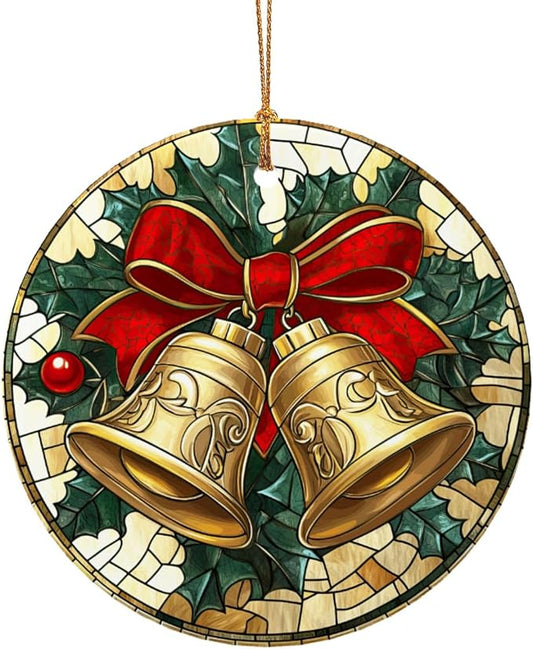 Christmas Bells Christmas Ornaments, Christmas Decorations Xmas Tree Hanging Ornaments, Round Ceramic Festive Keepsake Gift for Xmas Decorations Holiday Home Decor