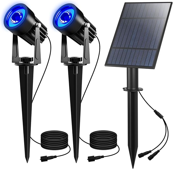 T-SUN Blue Solar Spotlights, 2-in-1 Outdoor Waterproof Solar Landscape Spotlights for Garden, Yard, Paito, Festival Decor(Blue)