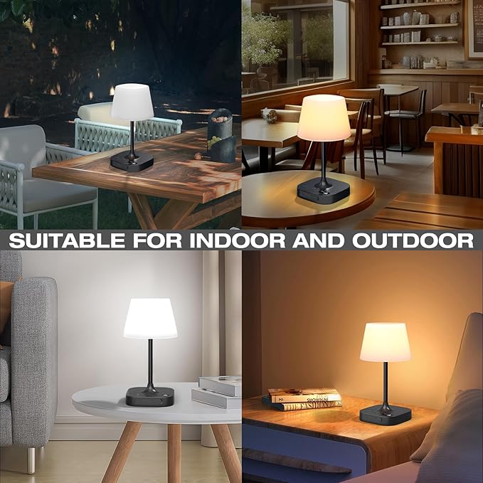 Lightbiz Outdoor Table Lamp, Shower Lamp with 8000mAh Cordless Rechargeable Battery, IP55 Waterproof, 3 Colors & 5 Brightness, Dimmable LED Display Bath Lamp for Camping,Bedroom,Patio,Bathroom(Black)
