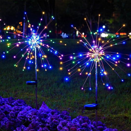 Outdoor Solar Garden Lights, 120 LEDs 8 Lighting Modes Waterproof Solar Fireworks Light Sparklers for Patio Walkway Yard Courtyards Pathway Christmas Party Decorations, Colorful(2 Pack)