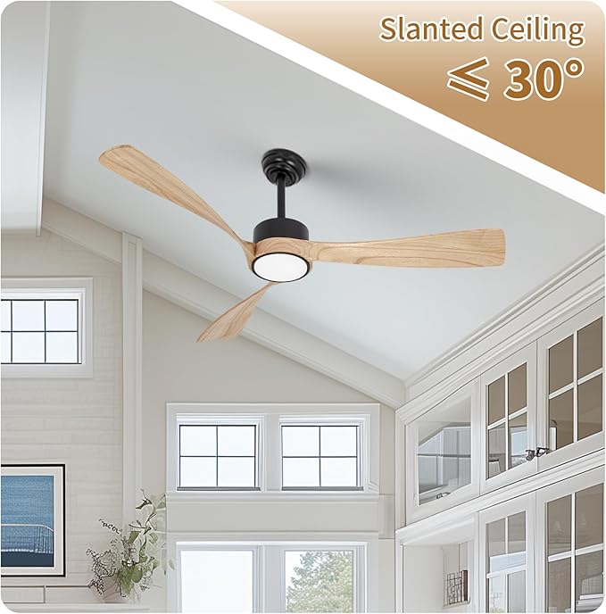 Ceiling Fan with Lights,52 Inch Wood Ceiling Fans with Remote Control,Dimmable Light,3 CCT,6 Speeds,Noiseless DC Motor,2 downrod,Ceiling Fan for Bedroom,Living Room,Office,Indoor,Natural Wood Grain