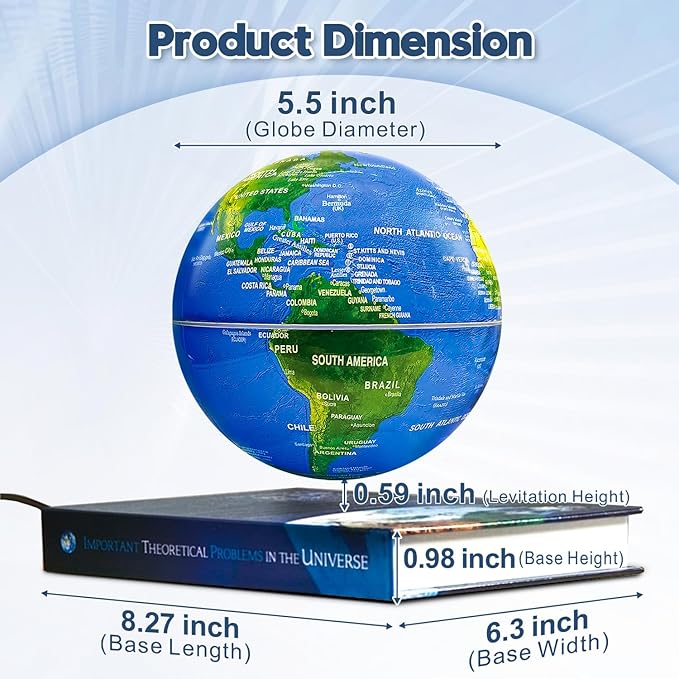 Flagest Magnetic Levitation Floating Globe with 16 Colors LED Lights, Rotating Geographic Globe World Map with Book Base for Home Office Desk Decor, Cool Tech Gadgets for Men Husband Boys and Girls