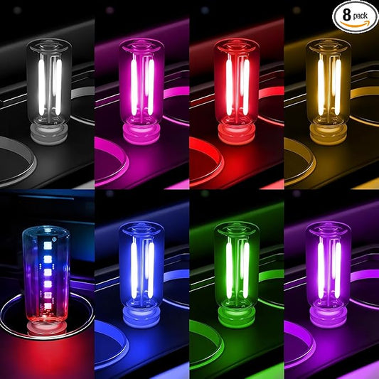 Car USB Night Light Touch Dimmable - 8-Pack Retro LED Filament Lamp for Truck Interior, Bedroom & Camping | Glass Bottle Ambiance Lighting (8 PCS (Multicolor))