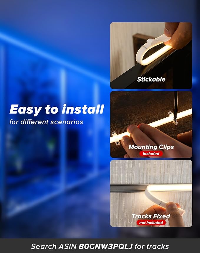 Shine Decor COB LED Rope Light AC 120V, 800lm Ultra Bright, IP65 Waterproof Cold-Resistant ETL Neon Strip, No Driver Tape Lighting for Home Commercial 10x4.5mm, Blue, 50ft