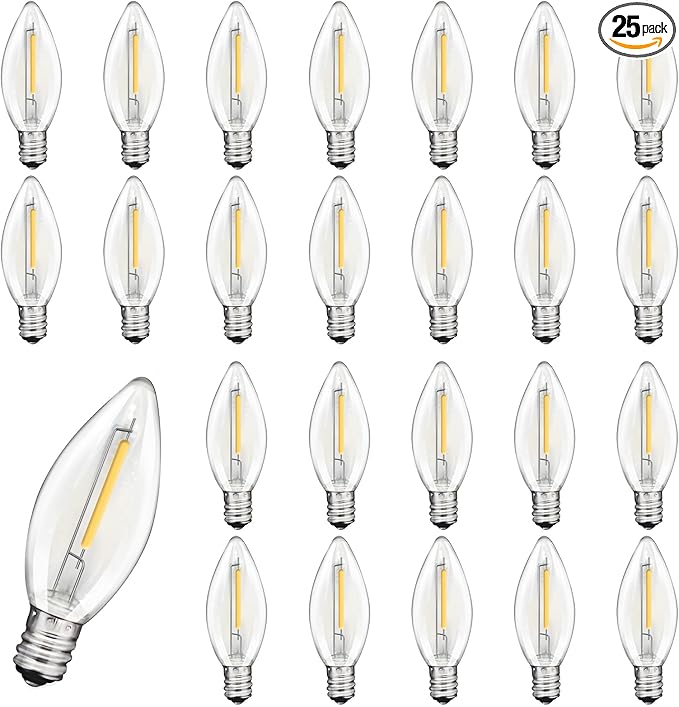 25Pack E12 Candelabra LED Light Bulbs,Dimmable Soft Warm White ‎Plastic C26 Candle LED Light Bulbs for Candle Light,Candelabra,Ceiling Fan Night Light Decorative,0.6 Watt,2700K