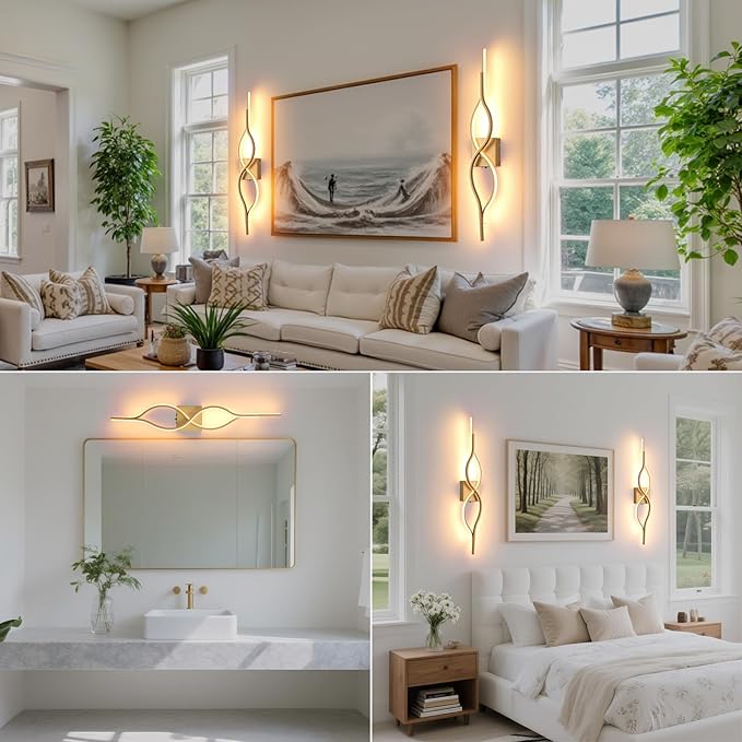 Battery Operated Wall Sconces Set of 2, Gold 31.4'' LED Dimmable Wall Sconce with Remote Control, Adjustable Color Temperature Brightness for Living Room Bedroom and Hallway USB Rechargeable Lighting