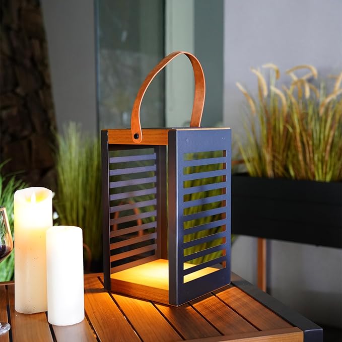 Solar Yard Outdoor Solar Lanterns, Solar Lamp Decorative Outdoor Water-Resistant Steel Table Decor with Handle for Patio, Yard, Porch, Small Black