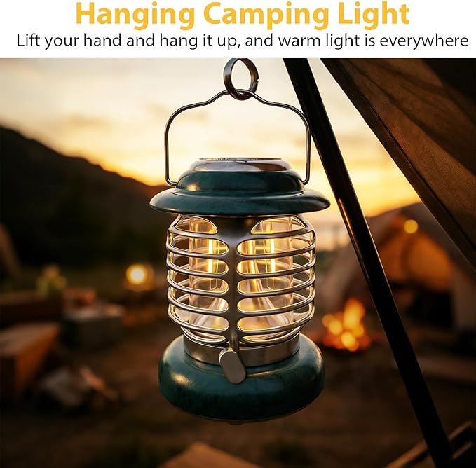 LED Camping Lanterns, Vintage Rechargeable Lights with Type C & Stepless Dimming, Portable Retro Metal Lantern for Emergency, Power Outages, Hurricane, Hiking, Indoor Outdoor LED
