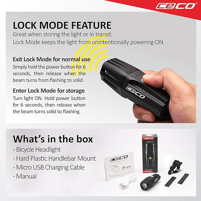 CECO USA 1200 Lumen USB Rechargeable Bike Light – Tough & Durable IP67 Waterproof & FL-1 Impact Resistant – Super Bright Model F1200 Bicycle Headlight – for Commuters, Road Cyclists & Mountain Bikers