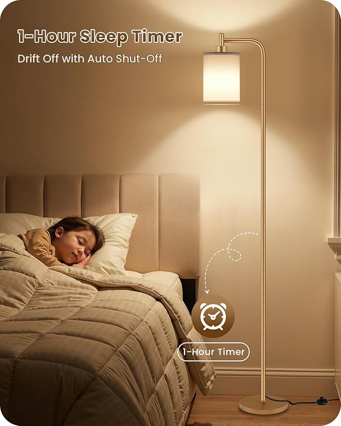 2Pack Dimmable Floor Lamp for Living Room with Remote and Foot Switch, Modern Standing, Corner Lamp,10W Bulb 3 Color Temperatures, for Bedroom, Office, ETL Listed, Gold and White DCW19LDP205