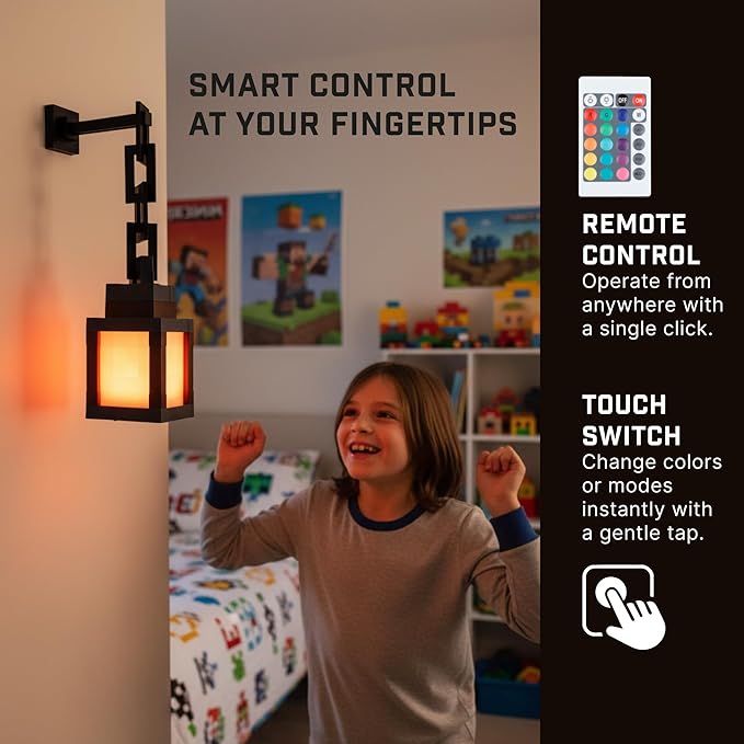 Pixelated Lantern Night Light Lamp - 16 Color RGB Table or Hanging Pixel Mood Light with Chain - Wall Mountable Touch Switch & Remote Control Rechargeable Torch Room Decor LED Light