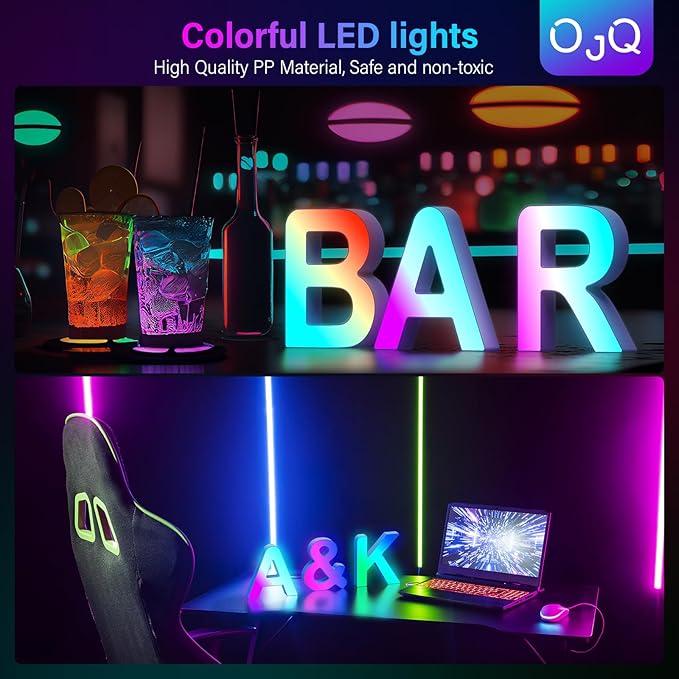 OJQ Light Up Letters LED Letter - Marquee Letters Music Sync Color Change Colorful - Christmas Birthday Gifts for Girl Pink Room Decor Wedding Decorations Baby Shower Gifts