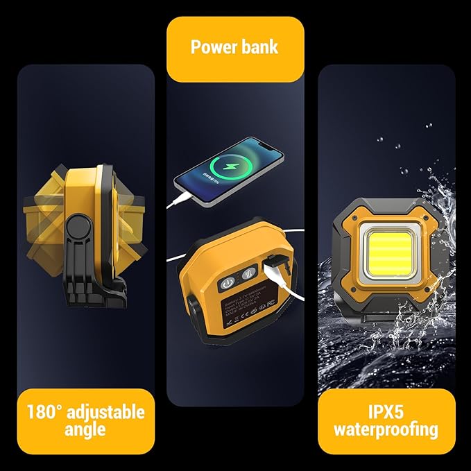 Rechargeable LED Work Light, 6000mAh 16 Hours Long-Lasting Cordless Magnetic Light, IPX5 Waterproof, 360°Rotate Portable Flashlights, Battery Lamp for Car Repair&Camping, Gifts for Men