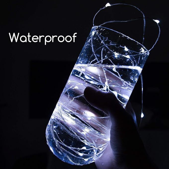 8 Pack 60 LED Fairy Lights with Timer, 7 Modes Battery Operated String Lights (Excluded Battery), Waterproof Wire Lights for Wedding Party Mason Jar Christmas Decoration (Cold White)