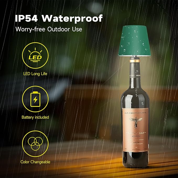 2025 New Wireless Bottle Lamp - LED Bottle Lights for Liquor & Wine Bottles, Cordless Lampshade, Whiskey Bottle Top Light, Bottle Stopper Night Light Kit, Rechargeable 3-Tone Touch-Dimmable