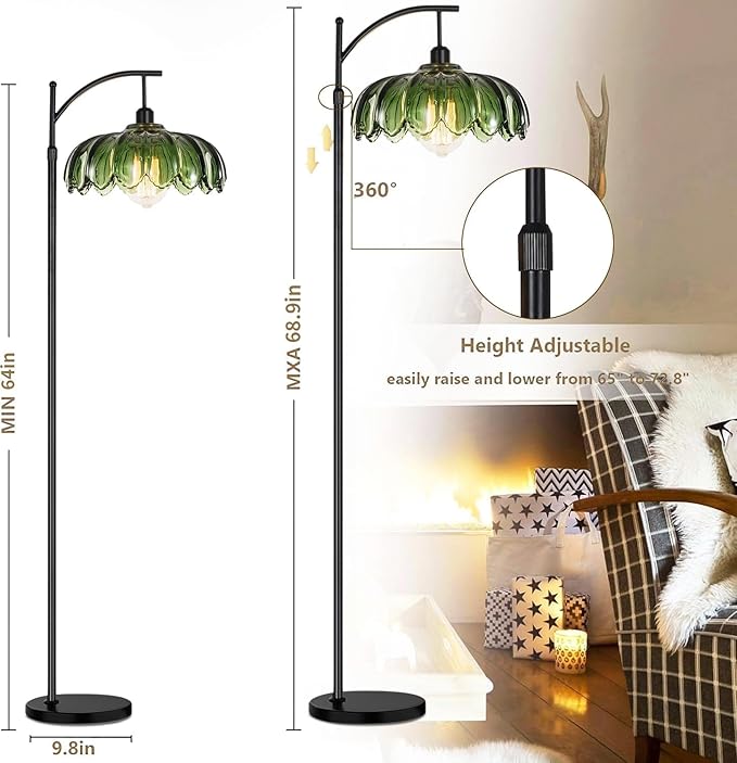 Glass Floor Lamp for Living Room,Bedroom,Mid Century Modern Standing Lamp with Remote,Dimmable Black Tall Lamp Lamp Vintage Retro Arc Floor Lamps Flower Floor Light Boho Bohemian