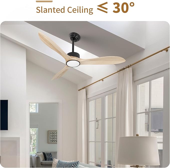 Wood Ceiling Fan with Lights,52Inch Ceiling Fans with Remote Control,Dimmable Light,3 CCT,6 Speeds,Noiseless DC Motor,2 downrod,Ceiling Fan for Bedroom,Living Room,Office,Indoor