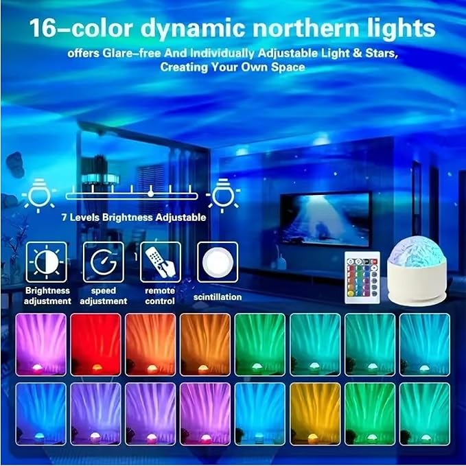 2 in 1 Northern Lights Projector, 16 Color Aurora Night Light Projector,Remote Galaxy Light Projector,USB Recharge Ocean Wave Projector for Playroom Birthday Kids Teen Gift (Aurora & Wave)