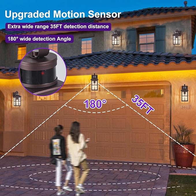 Porch Lights Outdoor with Remote Control: 2 Pack Motion Sensor Exterior Lighting Fixtures Intelligent 4 Lighting Modes Outdoor Wall Lights Sconce Lights for House Patio Front Door Garage