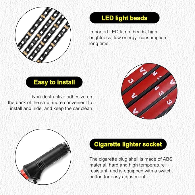 Car LED Strip Light, 48 LEDs RGB Neon Interior Atmosphere Lights, 12V Under Dash Ambient Night Light, Cigarette Lighter Auto Interior Decorative Lamp, Car Accessories (Red)