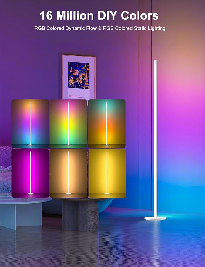 White Corner Floor Lamp, LED Corner Lamp with Music Sync, APP & Remote Control RGBW IC Floor Lamp Color Changing Ambient Lighting for Living Room, Bedroom, Gaming, Party