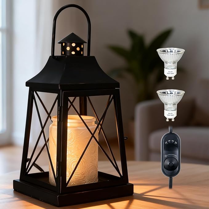 Candle Warmer Lamp with Timer,Compatible with 3 Wick Candles Jars,Vintage Candle Warmer Lantern Lamp,Dimmable Farmhouse Candle Lamp Warmer,Fully Enclosed and Hanging Up Designed
