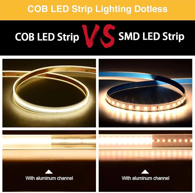 COB LED Strip Lights Waterproof IP67 DC24v Natural White 4000K 16.4ft/5m High CRI 92Ra+ Outdoor LED Tape Lighting DIY Cuttable for Bedroom Kitchen Cabinet Shelf (Power Supply Not Included)