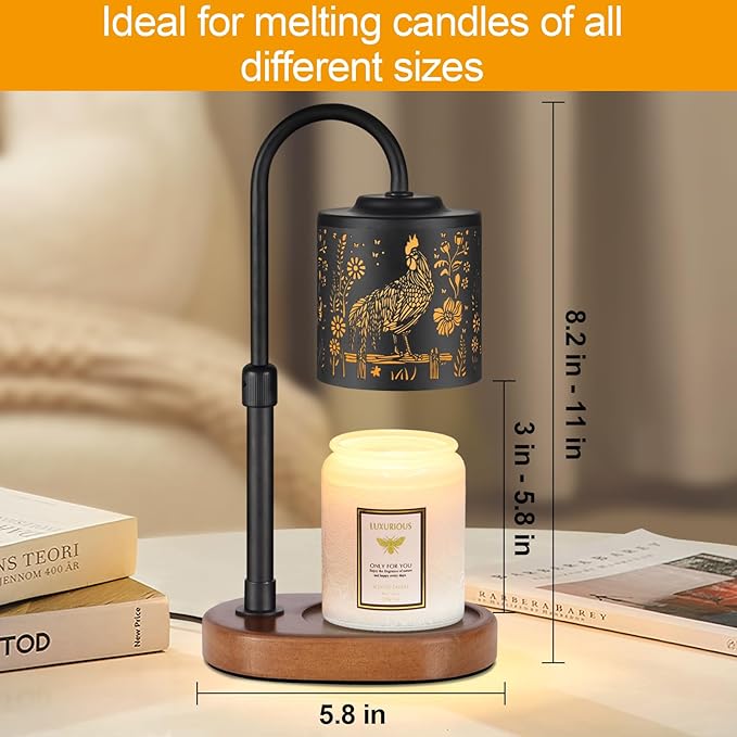 Dimmable Candle Warmer Lamp with Timer Adjustable Height for Scented Jar Candles Electric Candle Wax Melt Warmer for Home Decor Christmas Birthday Gifts for Women Mom(Rooster)