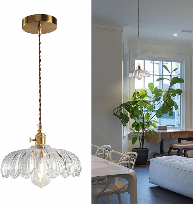 Glass Pendant Lights Kitchen Island: Vintage Pendant Light Fixtures Small Pendant Light Dining Room, Clear Hanging Light for Living Room, Schoolhouse, Entryway, Foyer, E26