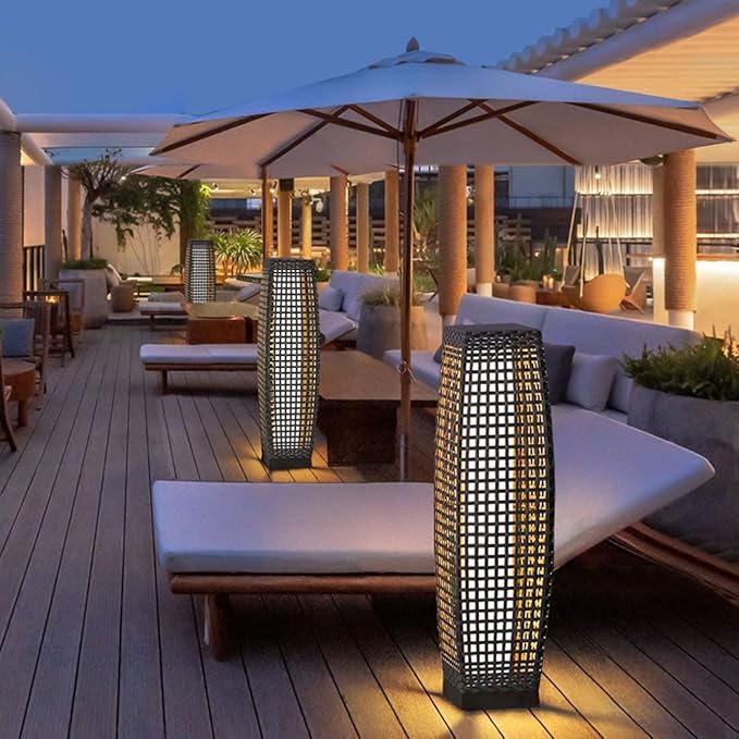 Outdoor Solar Powered Floor Lamps, Waterproof Handmade Rattan Wicker Floor Lamps, Auto On/Off, Led Light, Outdoor Decorative Lanterns for Driveway Lawn Patio Garden Yard