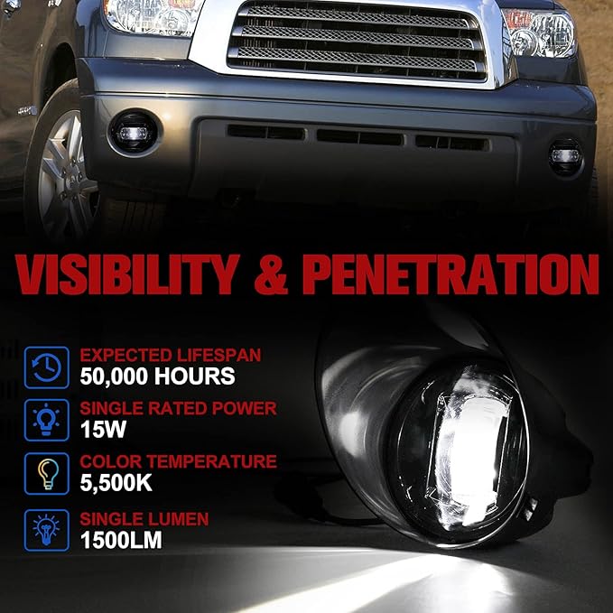 FIERYRED Fog Light with LED Bulbs For Tundra 2007-2013,Sequoia 2008-2011,100% OEM Bumper Driving Fog Light Clear Lens,IP68 Waterproof