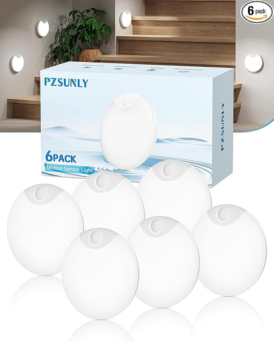 Motion Sensor Night Light,LED Rechargeable Indoor Night Lights,Magnetic Cabinet Light Closet Light for Kitchen Bedroom Bathroom Stairs 6 Pack (White Lamp)