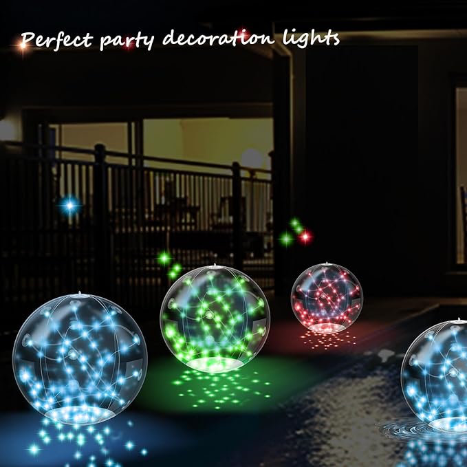 2 Pcs Solar Floating Pool Lights, 60 LED Fairy Lights with Auto On/Off, 2 Lighting Modes Waterproof Outdoor Decor for Garden, Patio, Yard, Pond, Party & Wedding Decorations